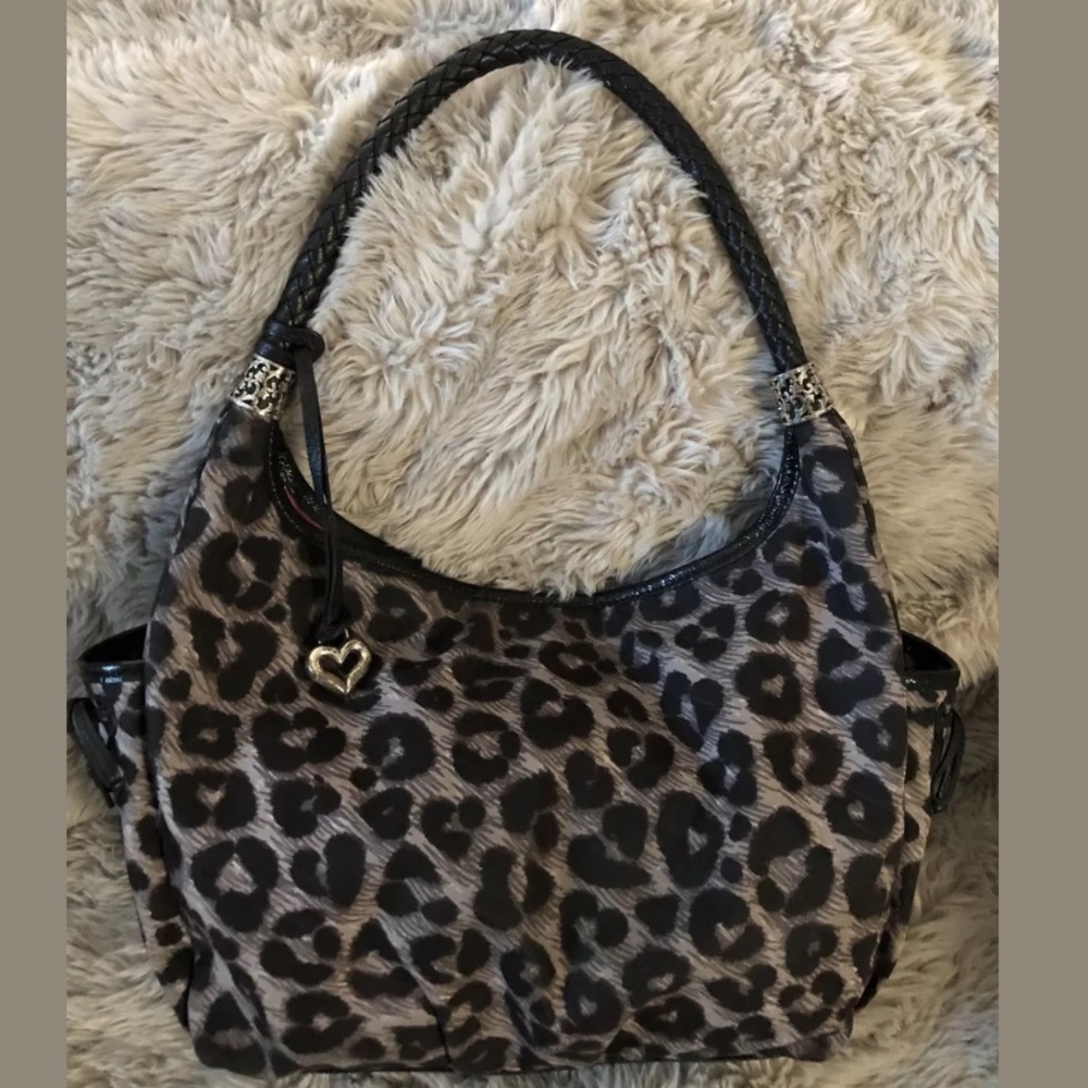 BRIGHTON VINTAGE ANIMAL LEATHER TRIM SHOULDER BAG